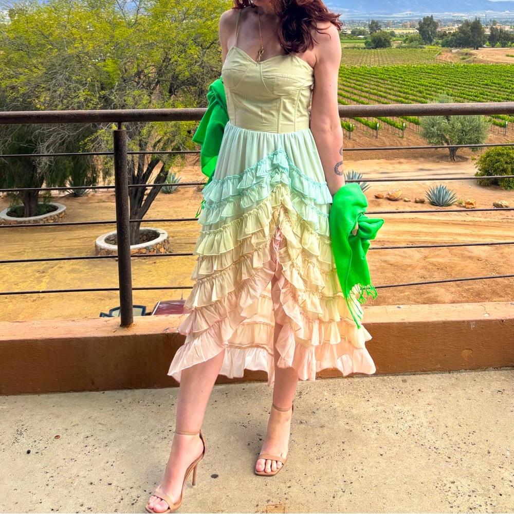 Rainbow Pastel Tiered Ruffle Dress
